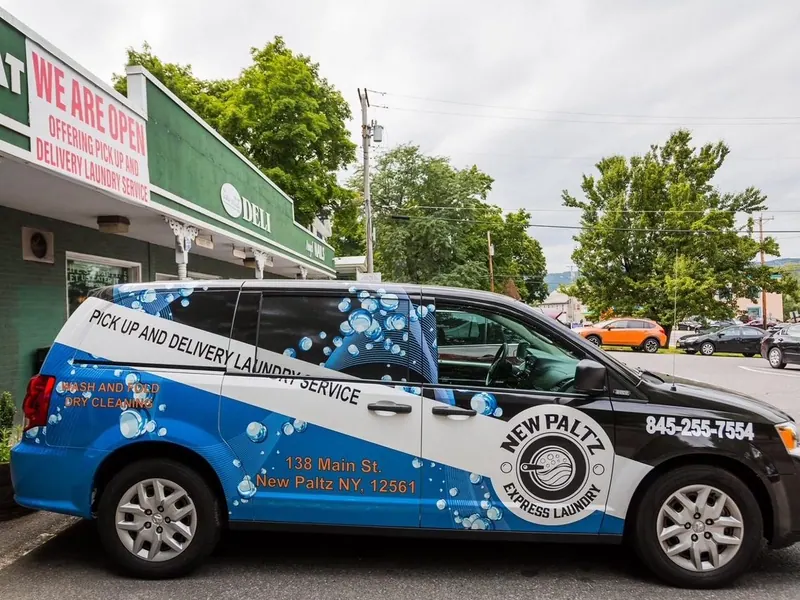 Our New Paltz Express Laundry delivery van outside the laundromat on Main Street